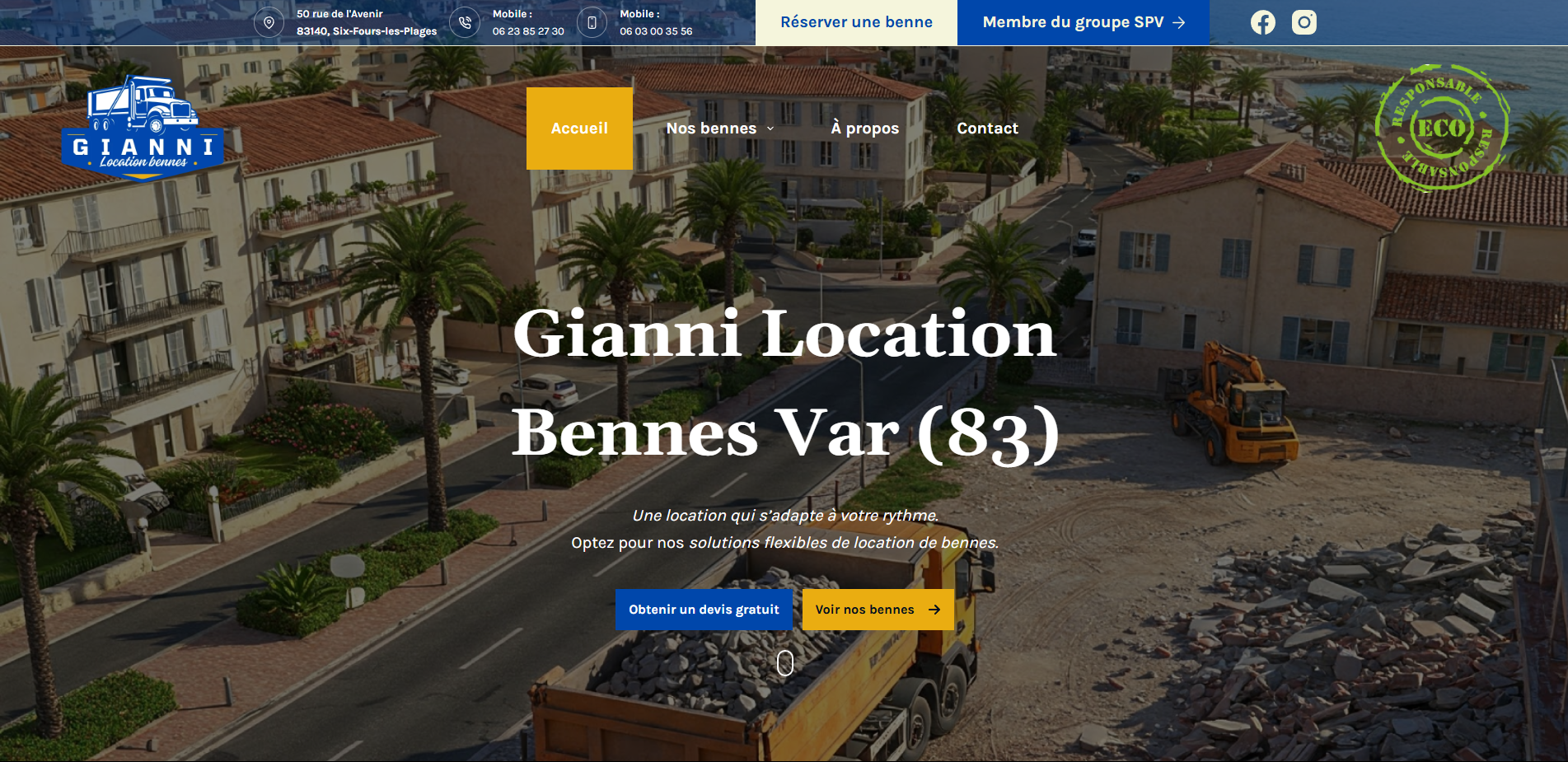 Site internet Gianni Location Bennes