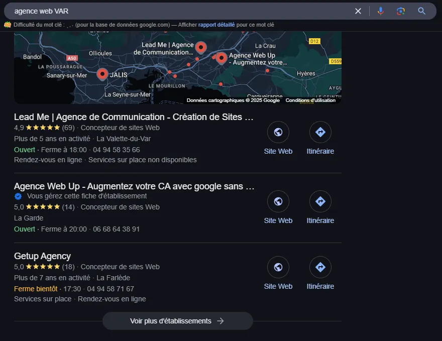 Exemple de positionnement Google My-Business