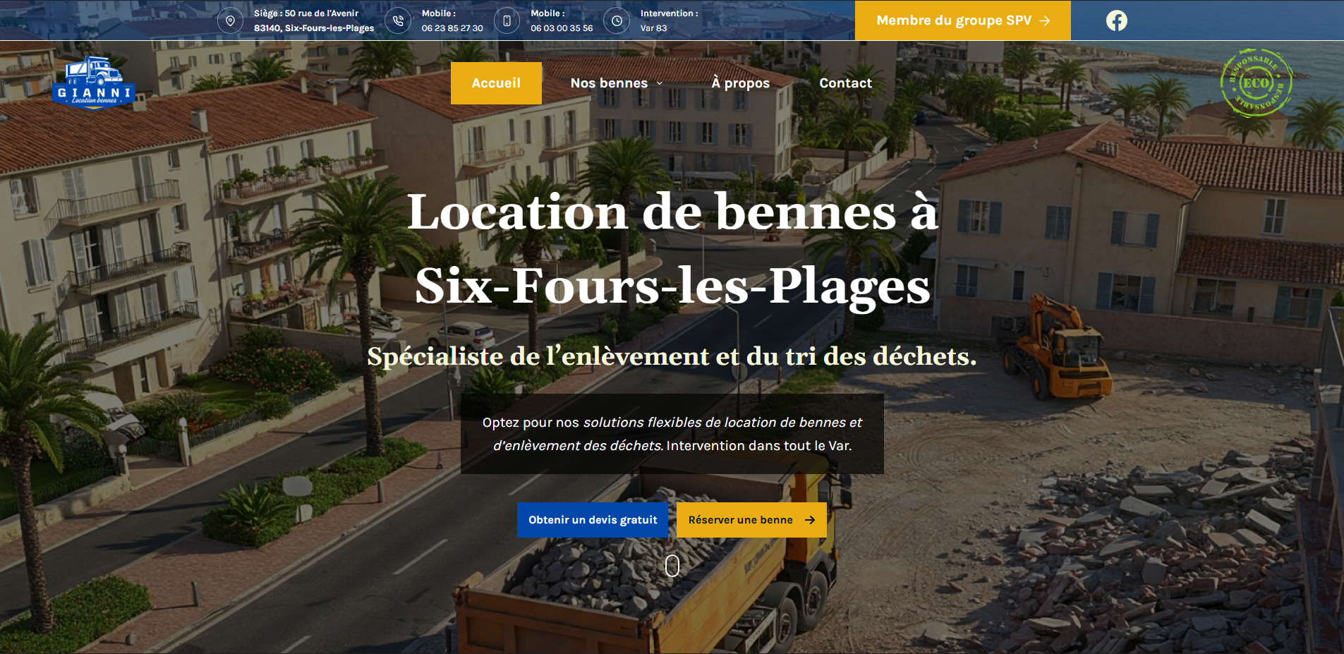 Conception web Gianni Location bennes à Six-Fours-les-Plages