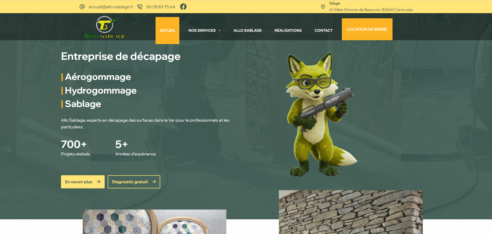 Site internet de Allo Sablage _ entreprise de décapage des surface dans le Var