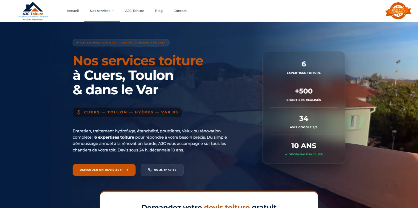 Création de site Web et SEO pour AJC Couvreur