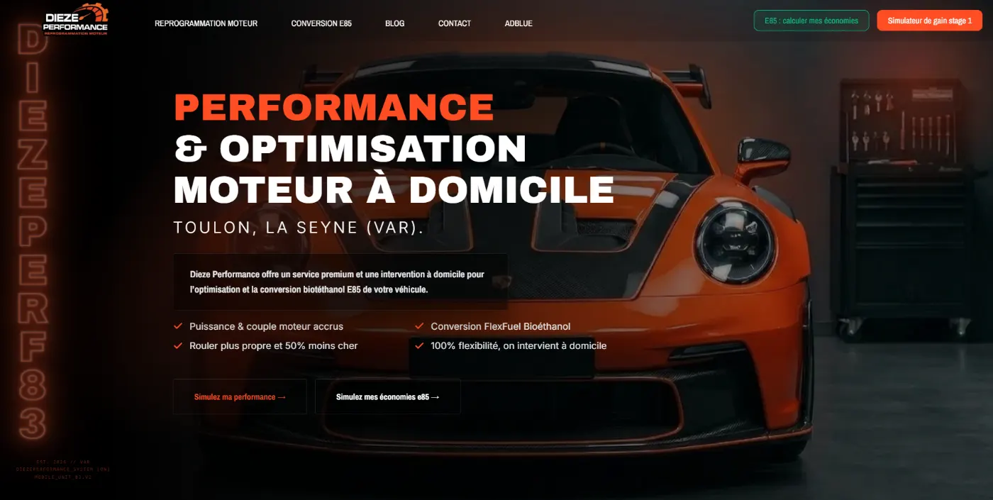 Création de site Web et SEO pour Dieze Performance