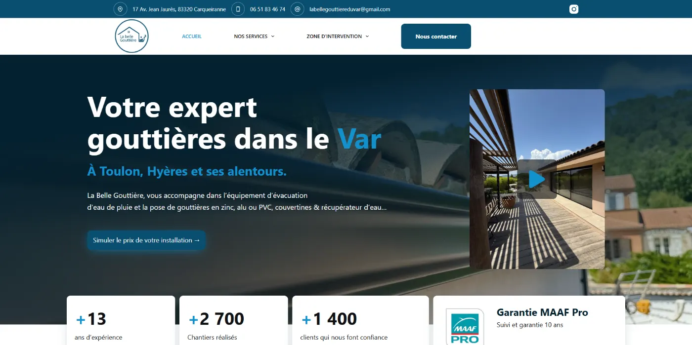Création de site Web et SEO pour La Belle Gouttière