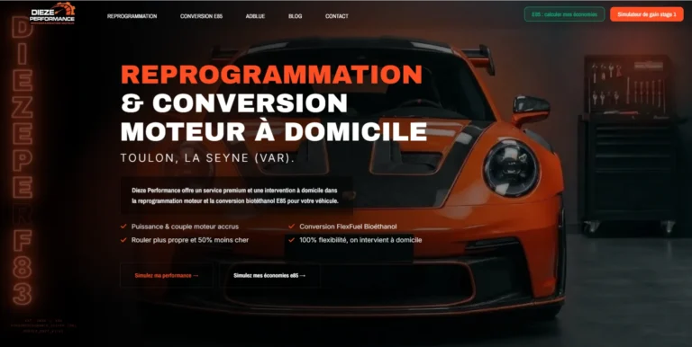 Site internet de Dieze Performance, reprogrammation moteur à Toulon, réalisé par Web'up