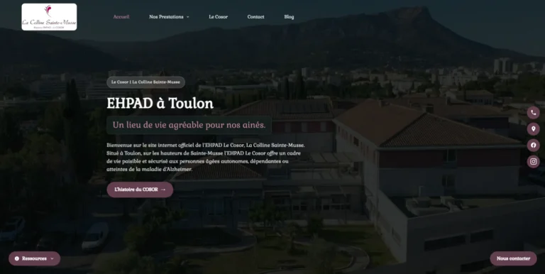 Site internet de l'EHPAD Le Cosor à Toulon, réalisé par Web'up