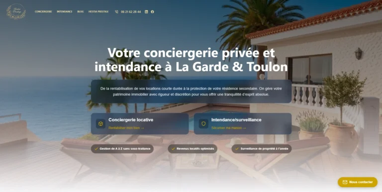 Site internet d'Hestia Prestige, conciergerie de luxe à Toulon, réalisé par Web'up