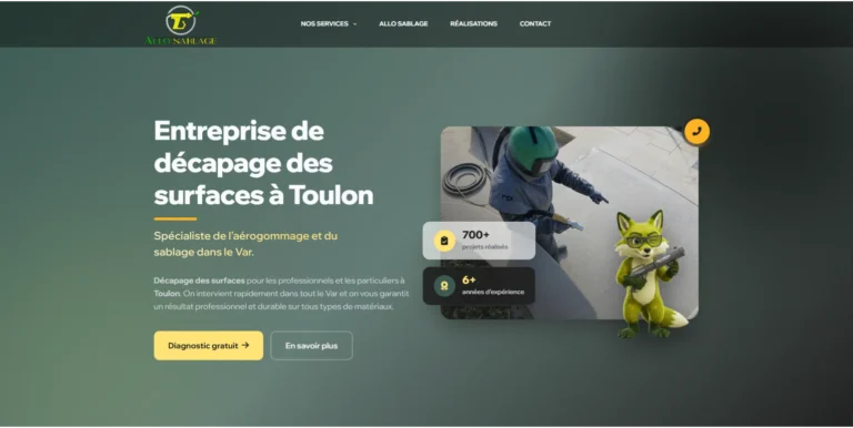 Site internet d'Allo Sablage, aérogommage et sablage dans le Var, réalisé par Web'up