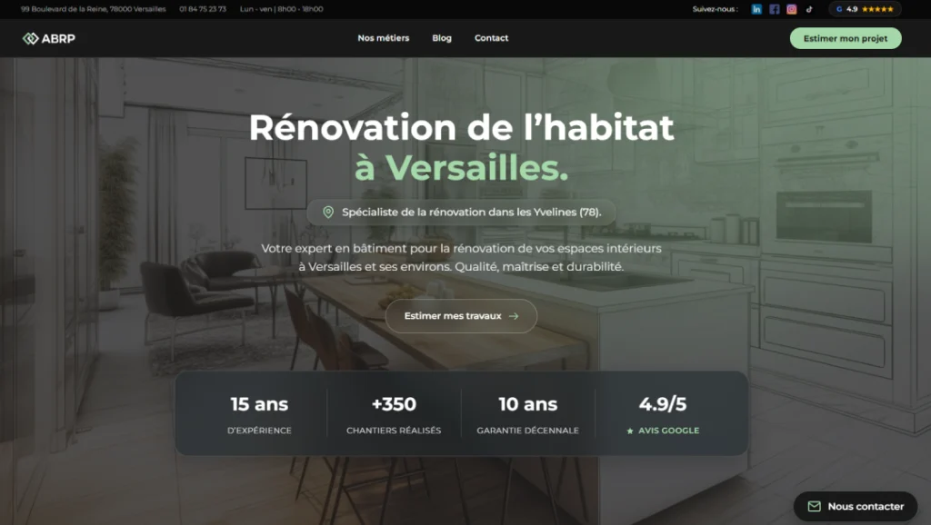Site internet ABRP Rénovation réalisé par Web’up
