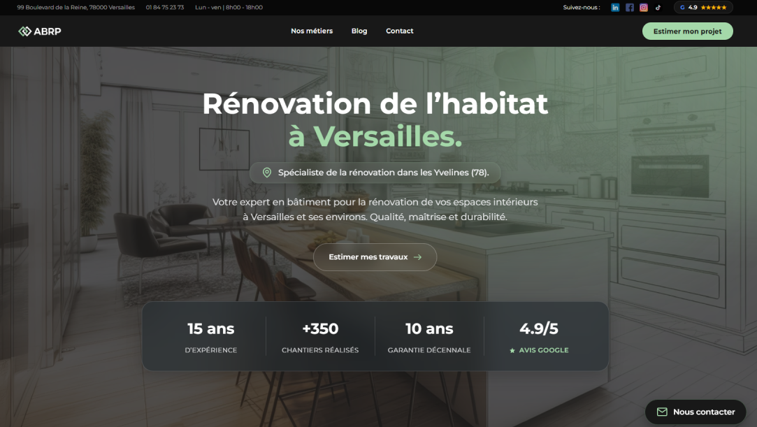 Site internet ABRP Rénovation réalisé par Web'up