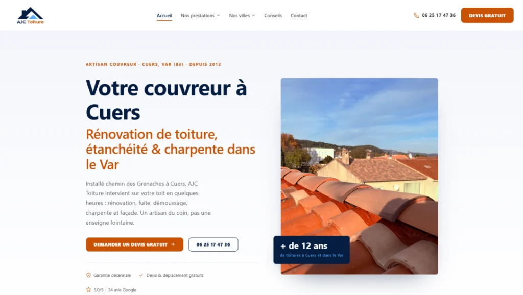 Site internet AJC Toiture réalisé par Web’up