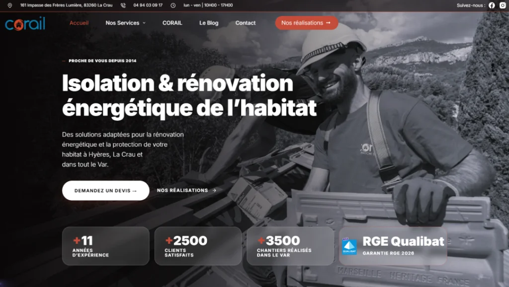 Site internet Corail 83 réalisé par Web’up