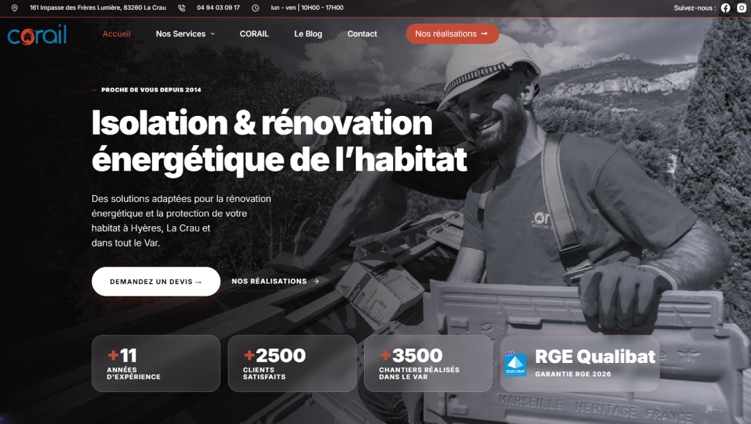 Site internet Corail 83 réalisé par Web'up