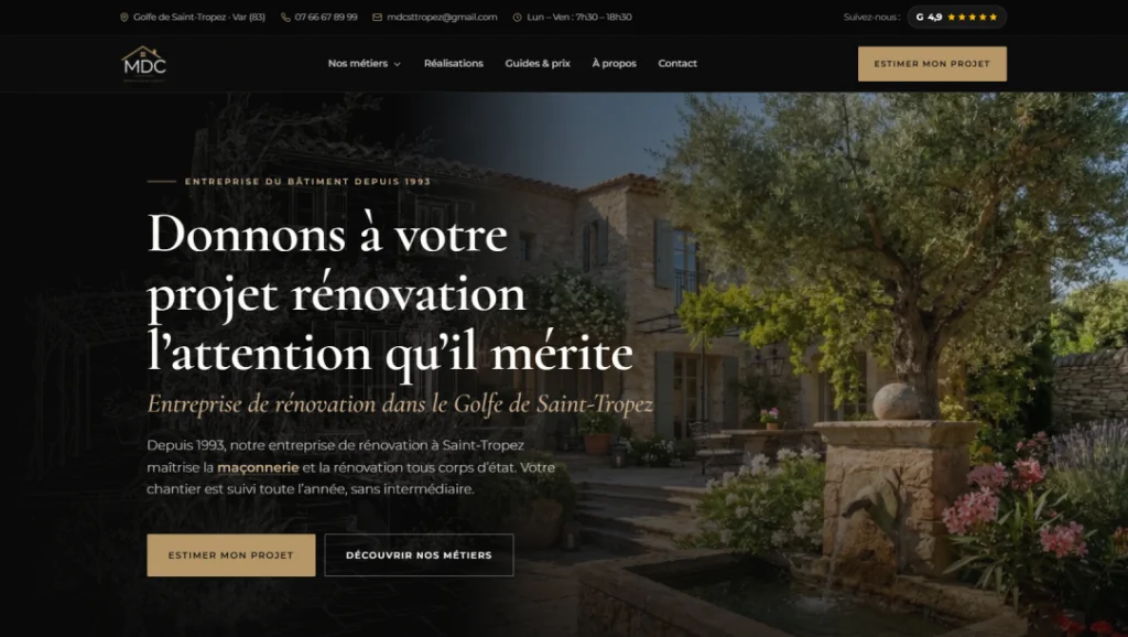 Site internet MDC Rénovation Saint-Tropez réalisé par Web’up