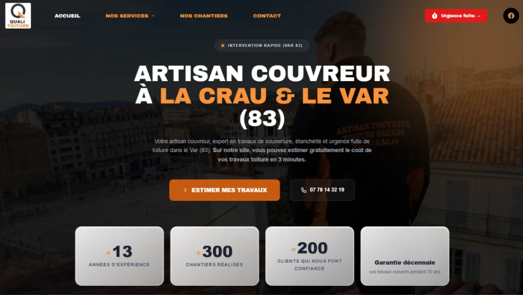Site internet Quali Toiture réalisé par Web’up