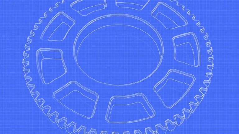 Plan technique bleu d'un engrenage, illustration des étapes de conception d'un agent IA sur mesure