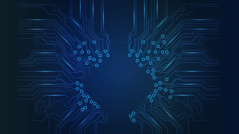 Circuit électronique bleu sombre, illustration des workflows d'automatisation n8n