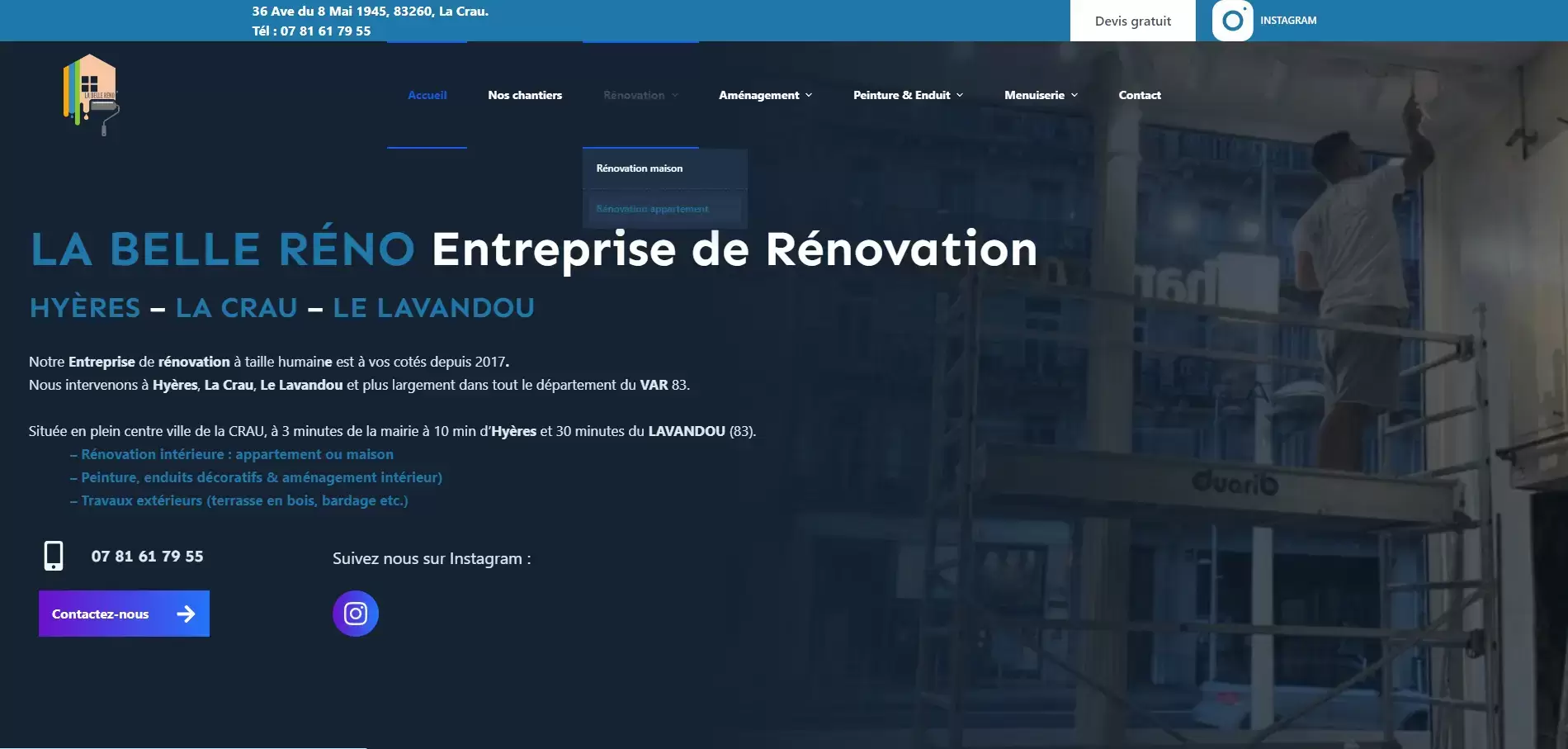 Site internet entreprise de rénovation à La Crau LA BELLE RENO